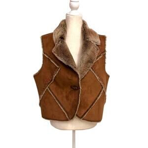 Vintage 2000 does 70s Faded Glory Faux Fur & Suede Vest Sz XL Boho Western